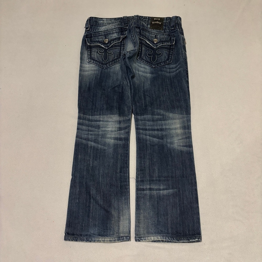 Rock Revival Steven Straight Mens Jeans Blue Whisker Flap Pocket Y2K Sz 33 35x29 - Picture 8 of 8